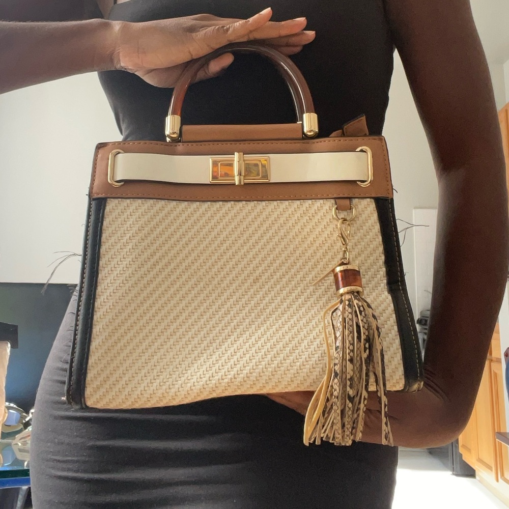 Aldo Tan and Cream Satchel with Tassel
